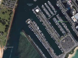 A satellite view of the small boat harbor on the Ala Wai