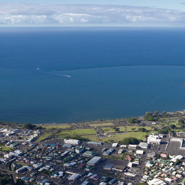 An aerial view of Hilo Harbor