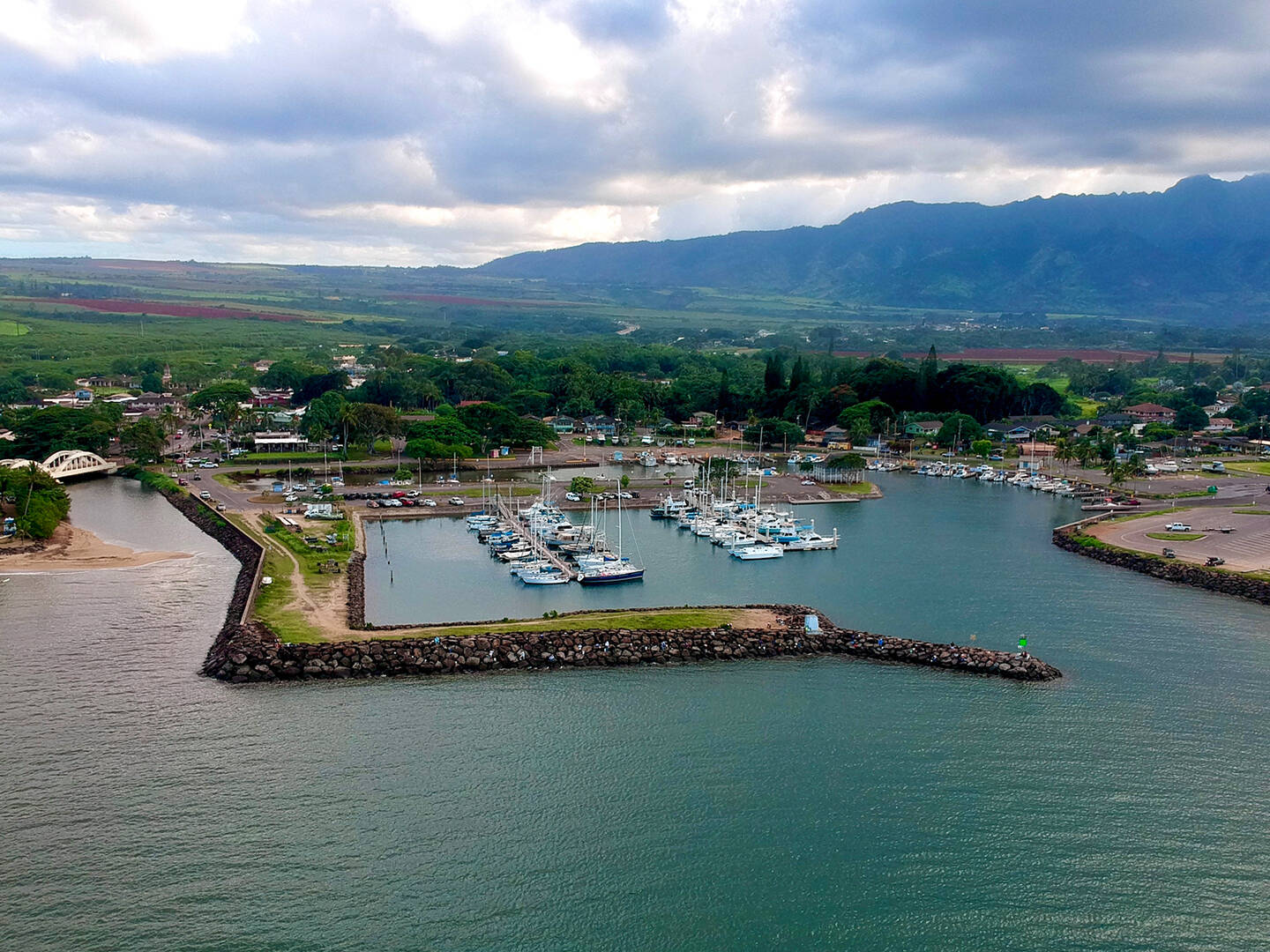 An aerial view of the Honokohau Harbor on the Big Island of Hawaii.