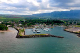 An aerial view of the Honokohau Harbor on the Big Island of Hawaii.
