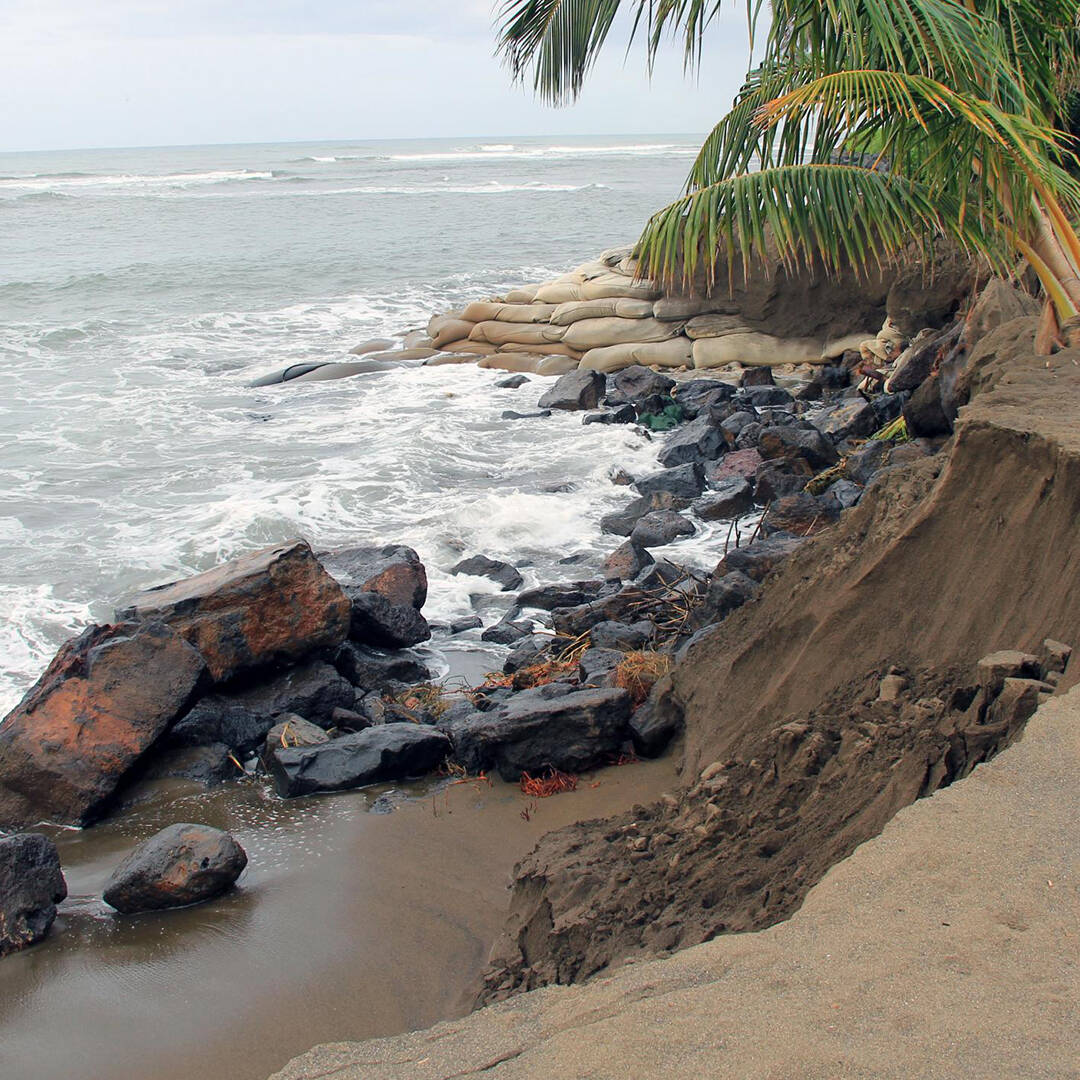 A sharply eroding shoreline in Kauai