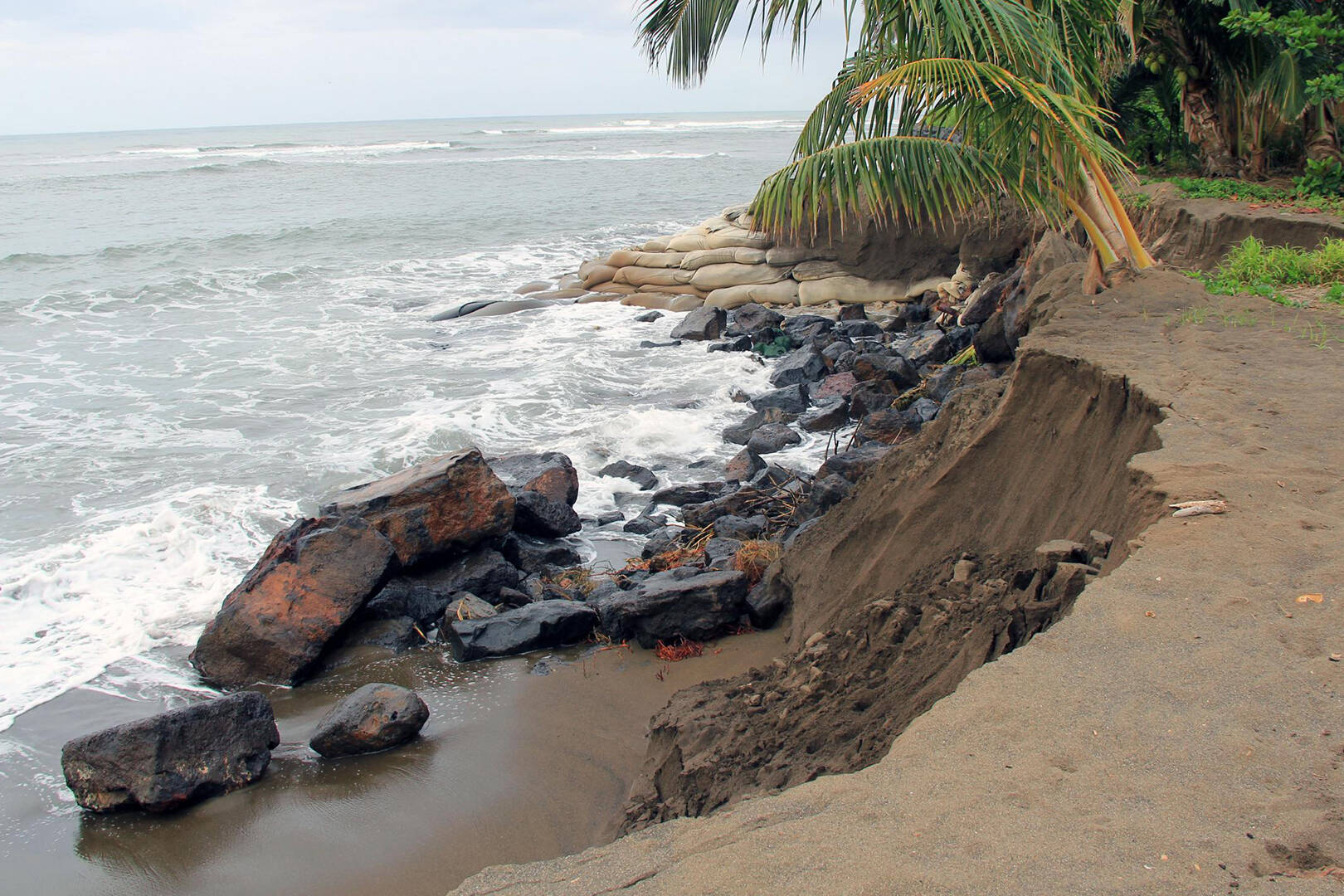 A sharply eroding shoreline in Kauai