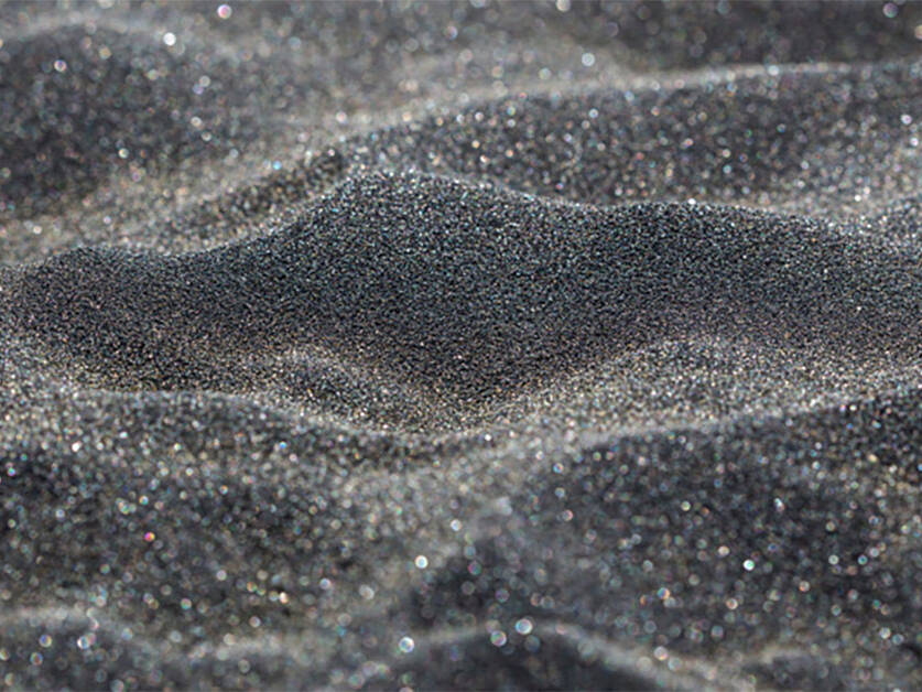 A close up of black silica