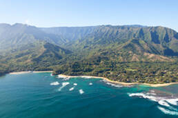 An aerial view of Kauai's northern Na Pali coastline