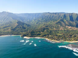 An aerial view of Kauai's northern Na Pali coastline