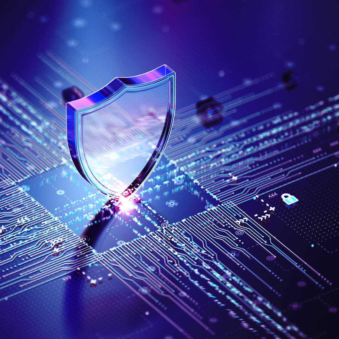 A graphic of a transparent shield on top of a circuit board