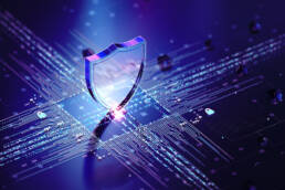 A graphic of a transparent shield on top of a circuit board