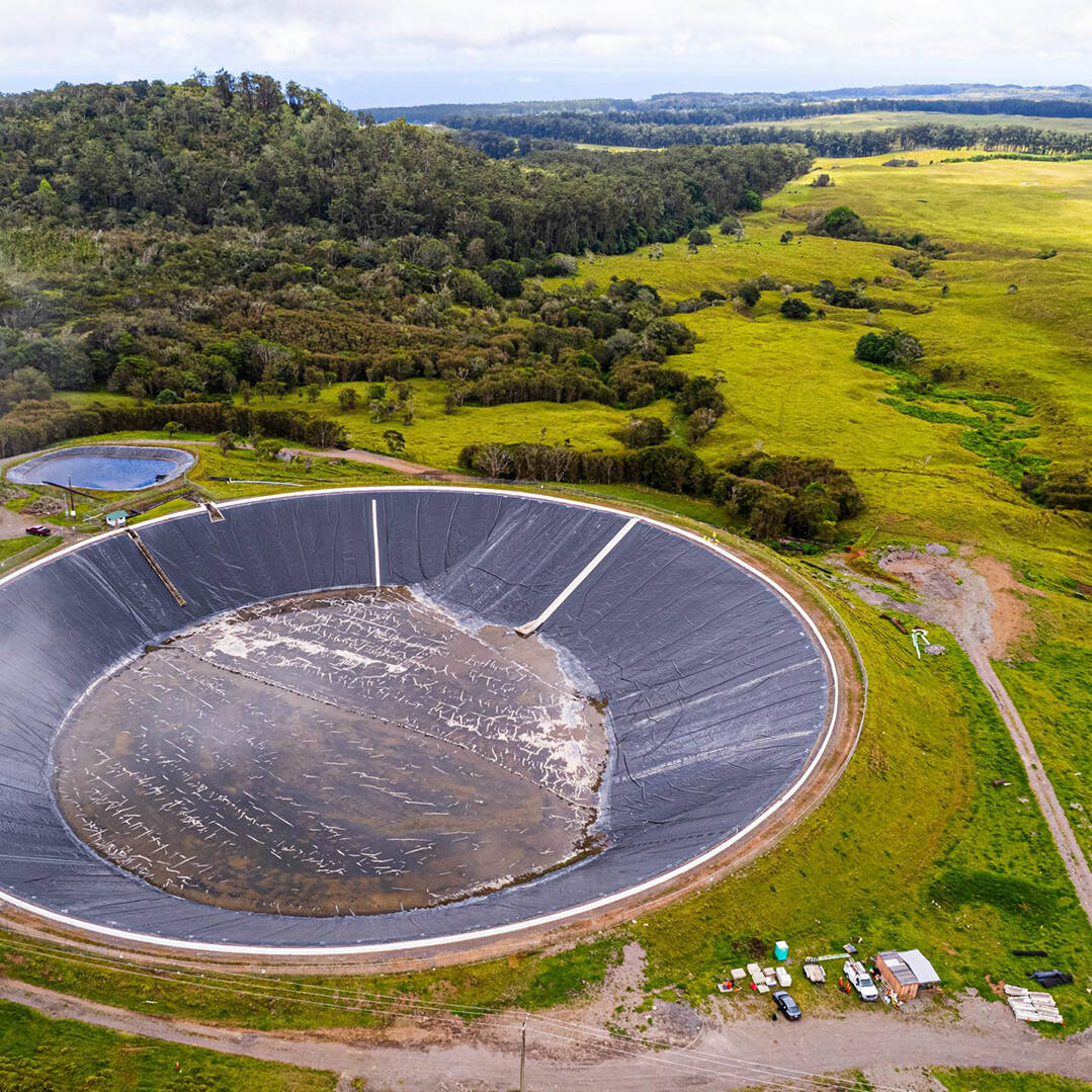 An aerial view of a large water reservoir