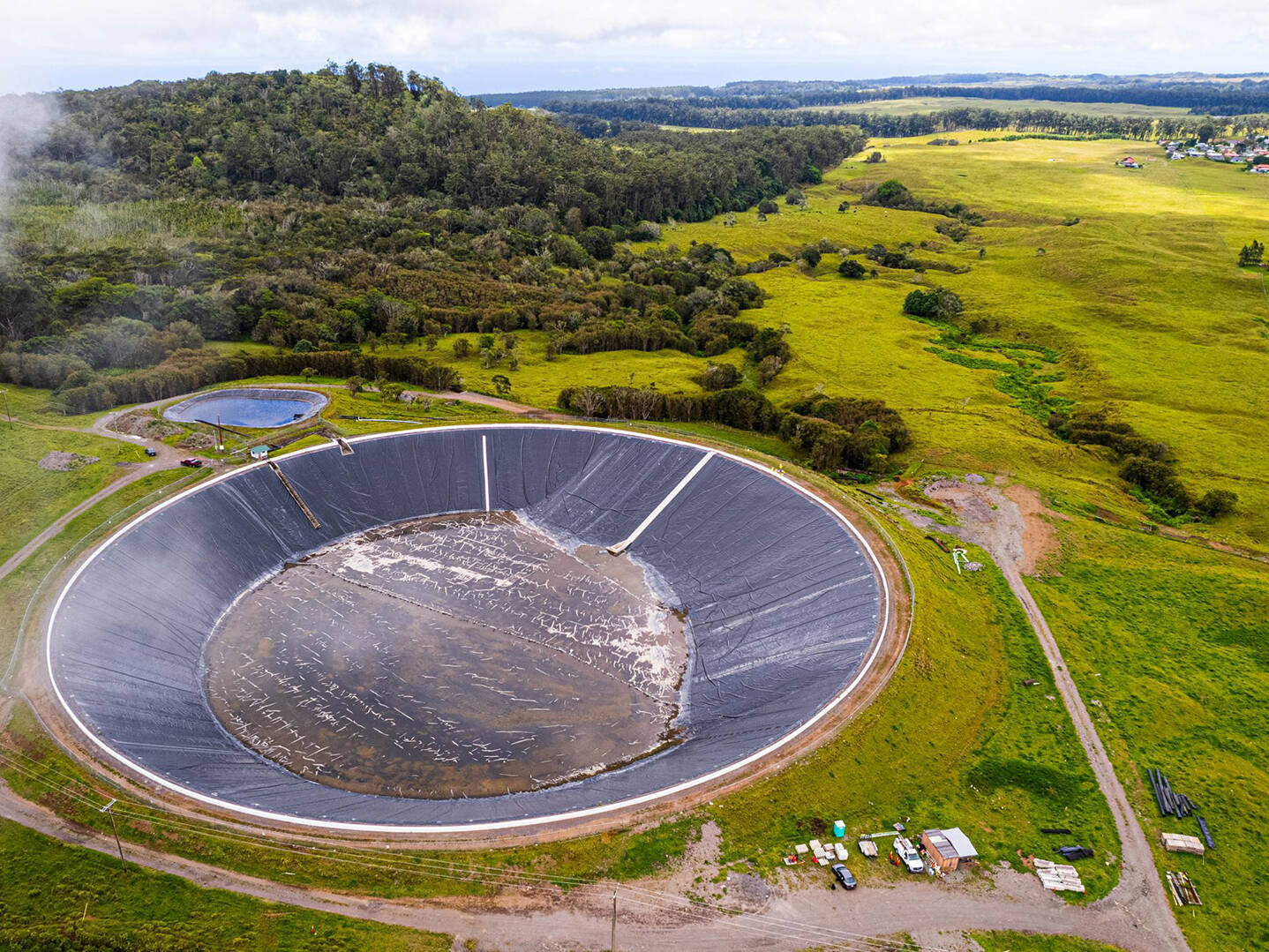 An aerial view of a large water reservoir
