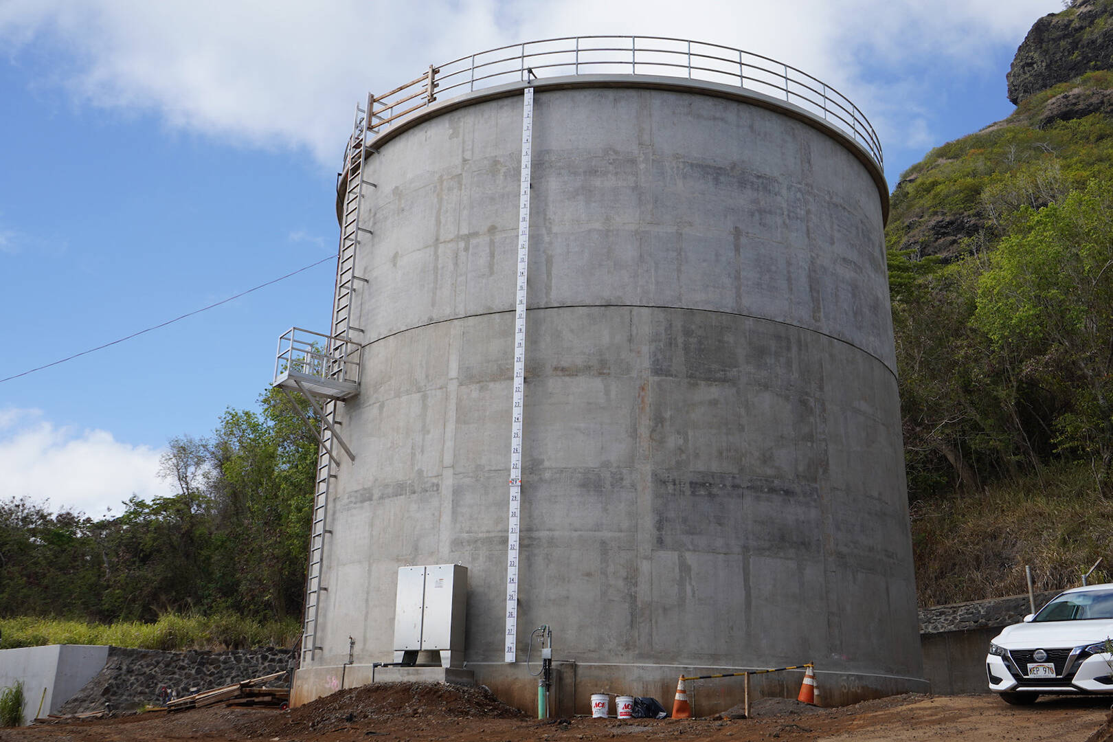 A large concrete water reservoir