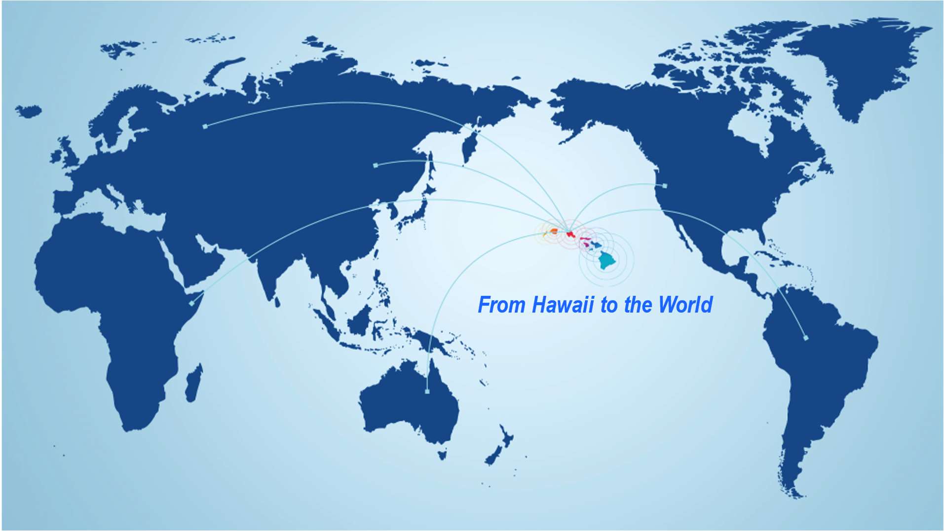 A map of the globe with Hawaii centered and the captions 