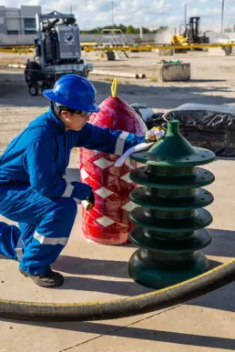 An employee testing DragX