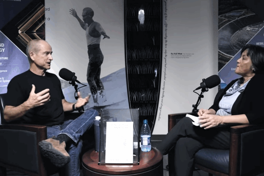 Patrick Sullivan recording a podcast