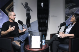 Patrick Sullivan recording a podcast