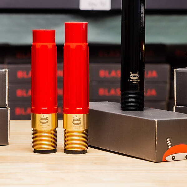 A lineup of Blast Ninja nozzles and their boxes