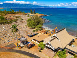 The front of Mantokuji Temple and cemetery as seen from above