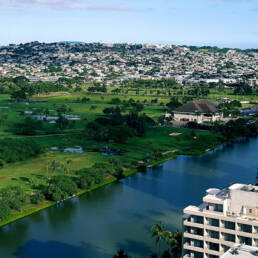 The Ala Wai Canal, with Manoa in the background.