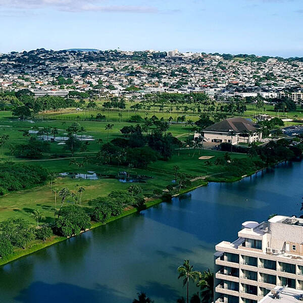 The Ala Wai Canal, with Manoa in the background.