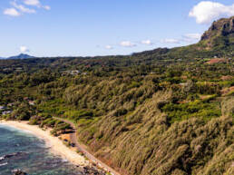 Aerial view of Aliomanu Road on Kauai