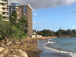Sandbags along the Kahana Bay shoreline