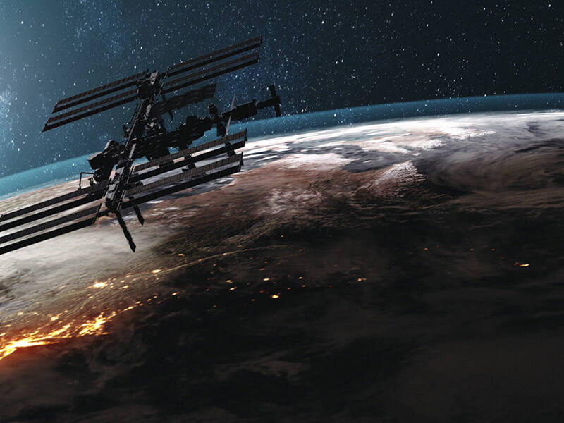 The International Space Station orbiting above Earth