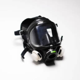 A universal breathing mask in a 3/4 view on a white backdrop