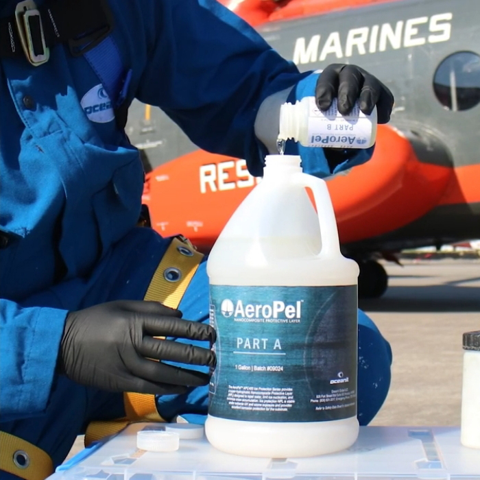 A person mixing Part A and Part B of the AeroPel compound in order to create the mixture