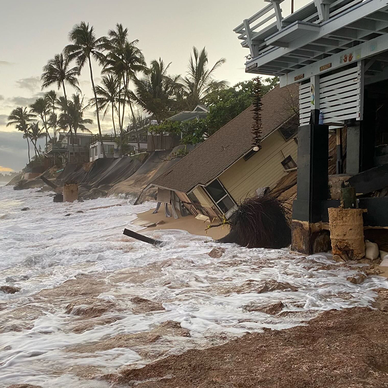 A house collapsing into the ocean on Oahu's North Shore