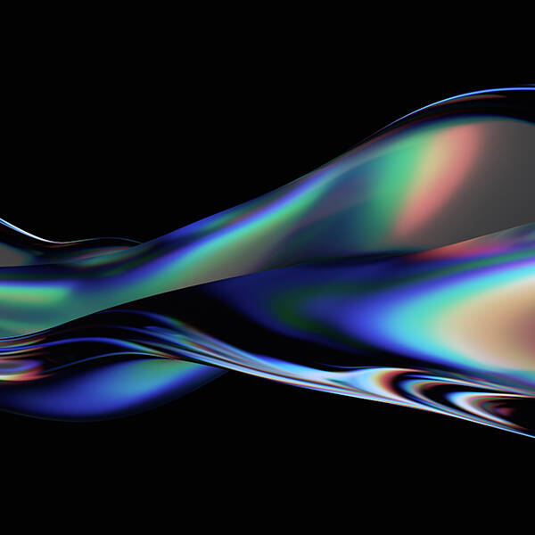 A ribbon of iridescent liquid across a black background