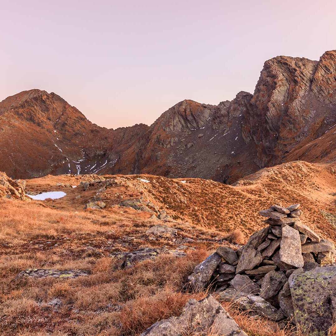 A rugged landscape at sunset