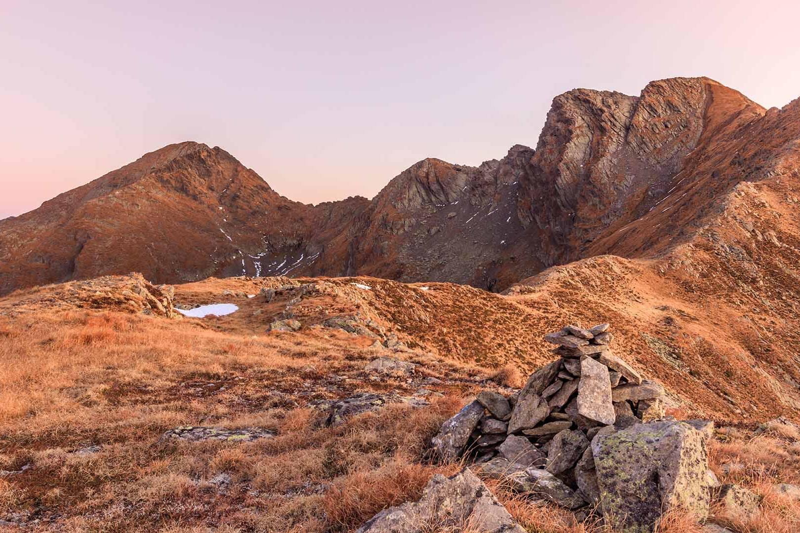 A rugged landscape at sunset